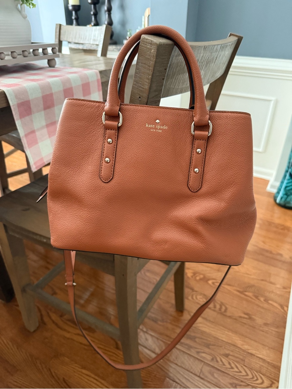 kate spade Pebbled Leather Satchel in Cognac